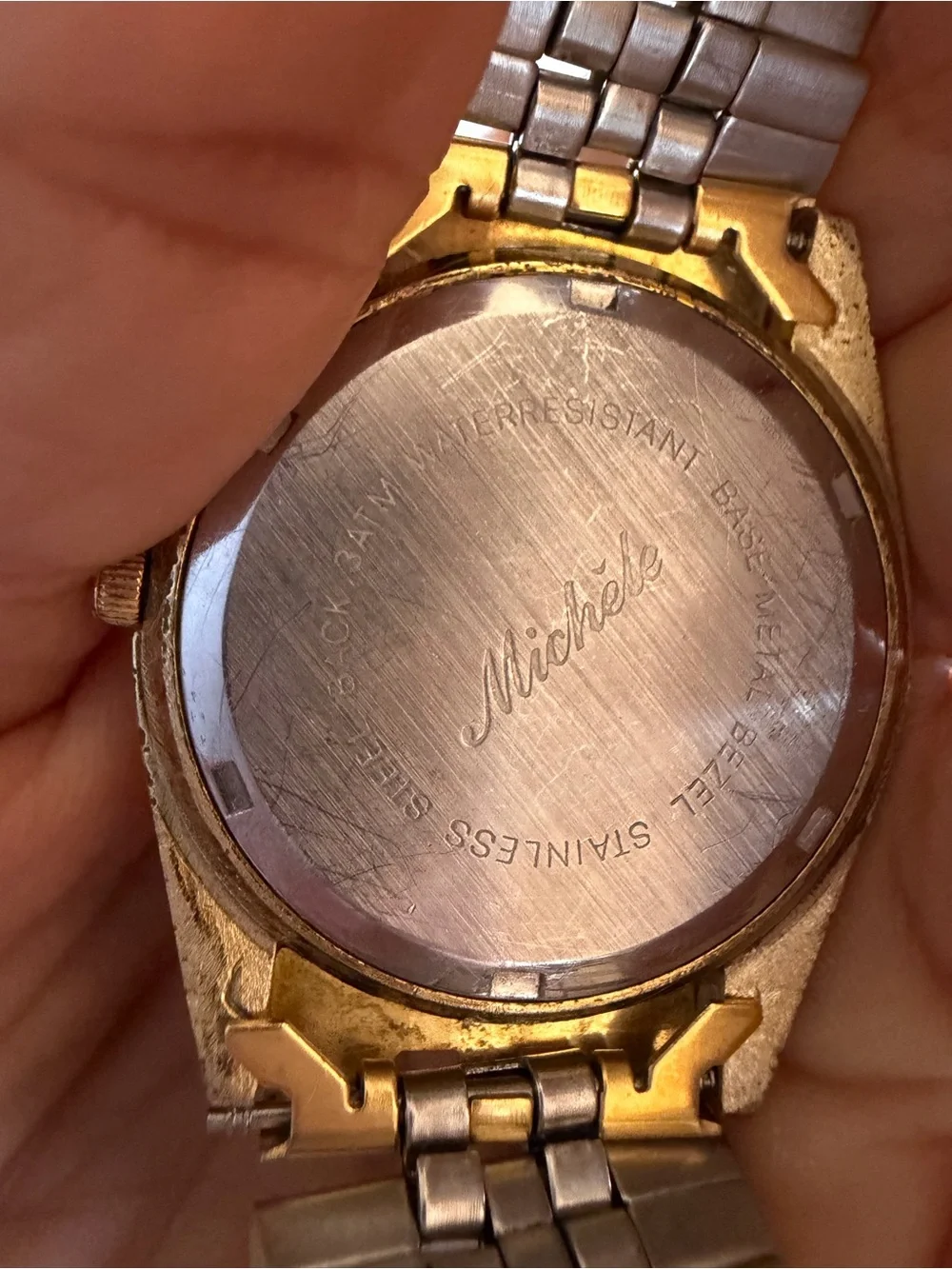 Vintage Michele 33mm Gold Tone Quartz Day Date Watch White Roman Dial - Picture 8 of 15